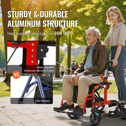2-in-1 Rollator Walker & Transport Chair