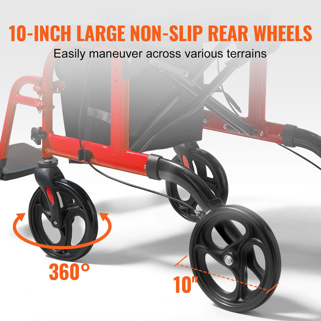 2-in-1 Rollator Walker & Transport Chair